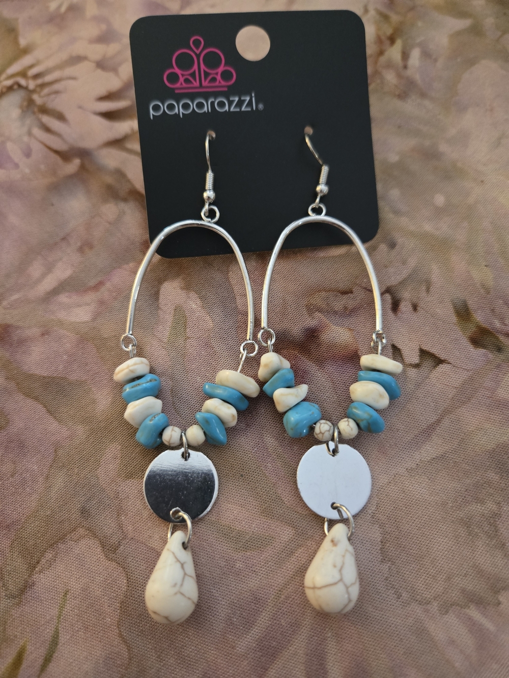 paparazzi Turquoise & Cream Beaded Hoop Dangle Earrings